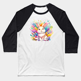 Colorful Artistic Bunny with Paint Splashes T-Shirt Baseball T-Shirt